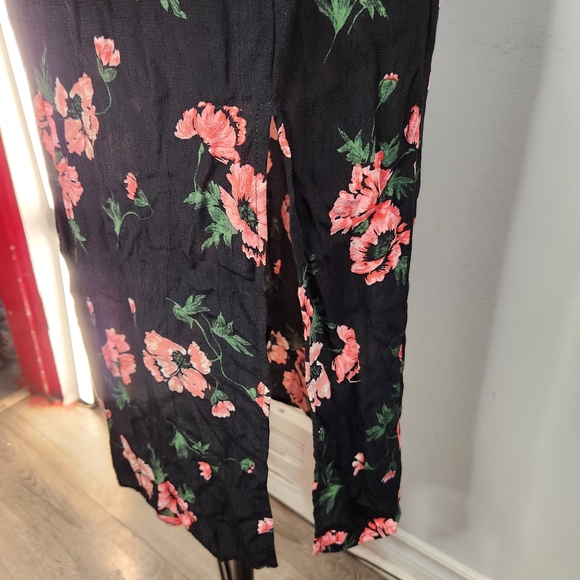 Black Midi Dress with Pink Floral Print and Deep V Neck - Picture 7 of 12